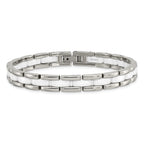 Chisel Stainless Steel Polished with White Ceramic 8 inch Link Bracelet