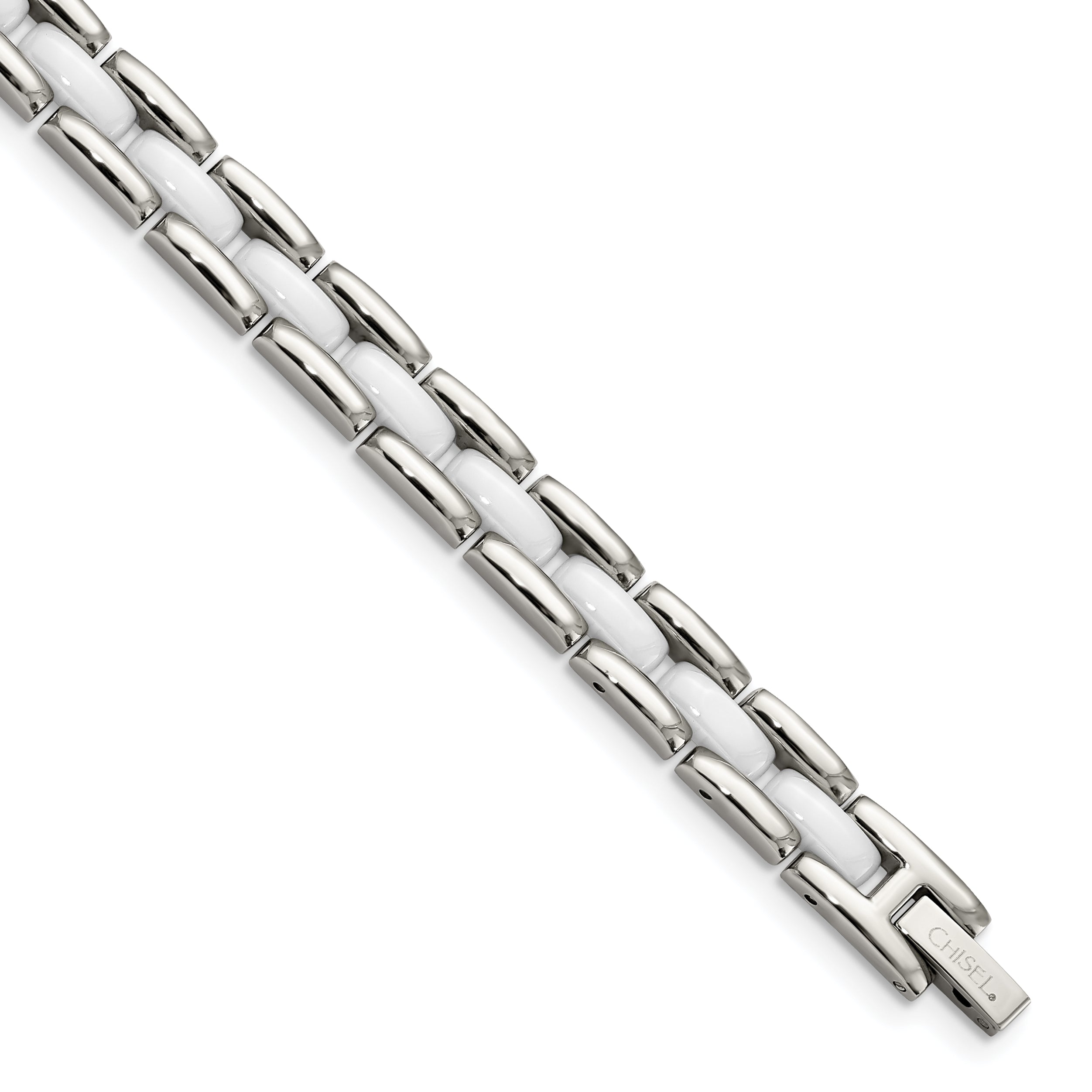 Chisel Stainless Steel Polished with White Ceramic 8 inch Link Bracelet Main image