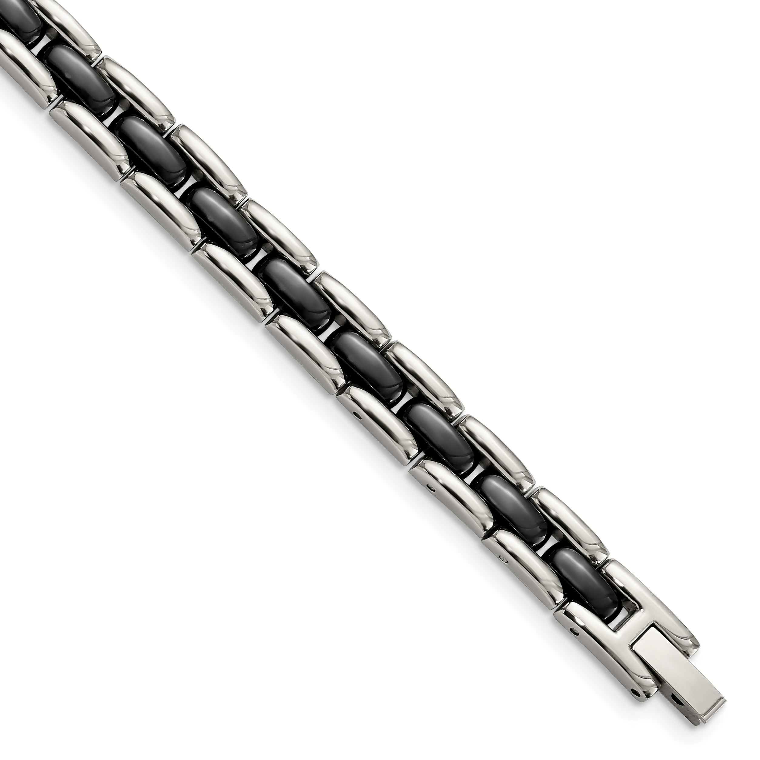 Chisel Stainless Steel Polished with Black Ceramic 8 inch Link Bracelet Main image