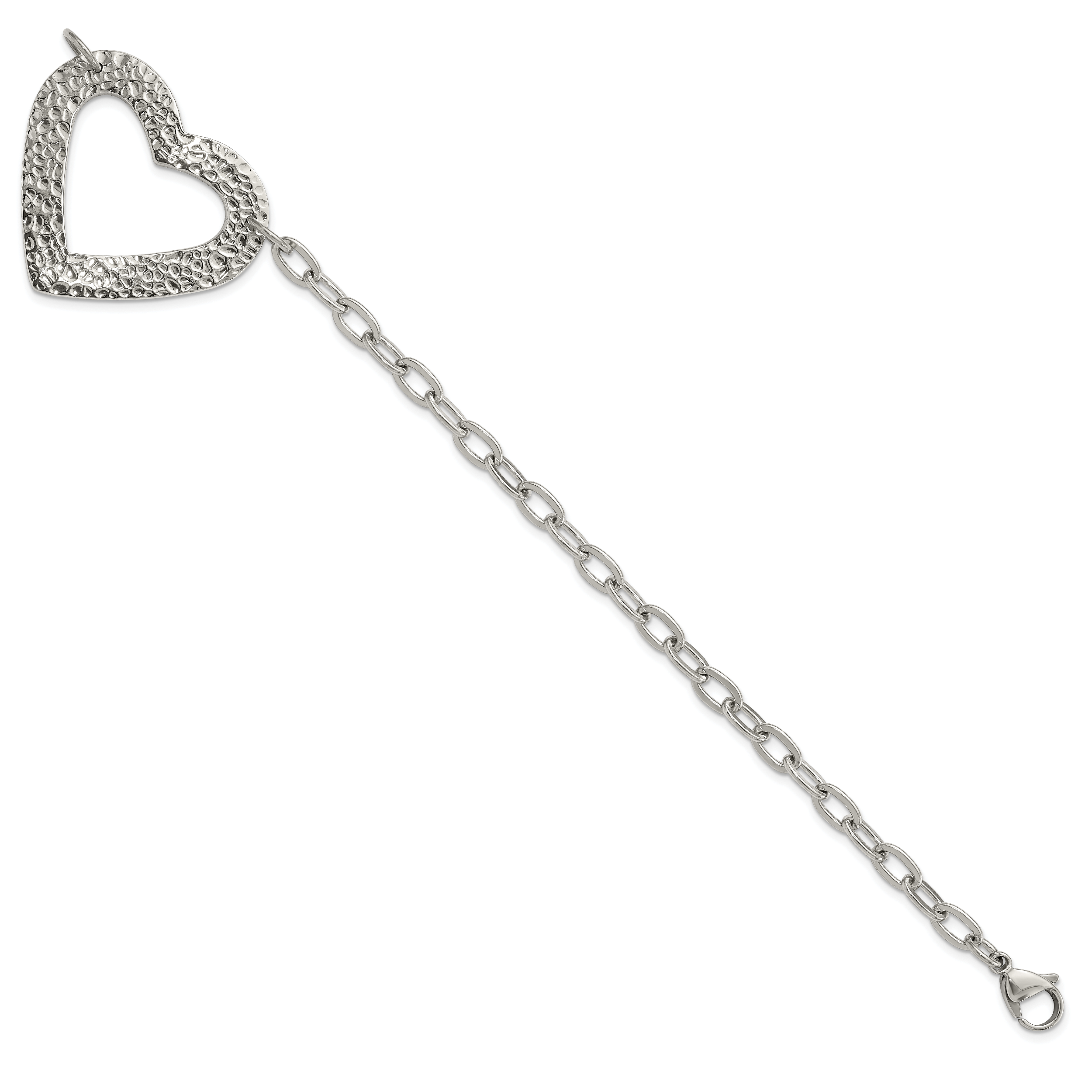 Stainless Steel Polished & Textured Heart Bracelet Secondary image