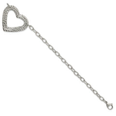 Stainless Steel Polished & Textured Heart Bracelet