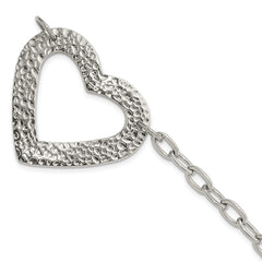 Stainless Steel Polished & Textured Heart Bracelet