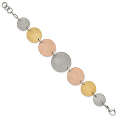 Stainless Steel Tri-Color IP-plated Lasercut Discs Bracelet