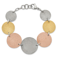 Stainless Steel Tri-Color IP-plated Lasercut Discs Bracelet