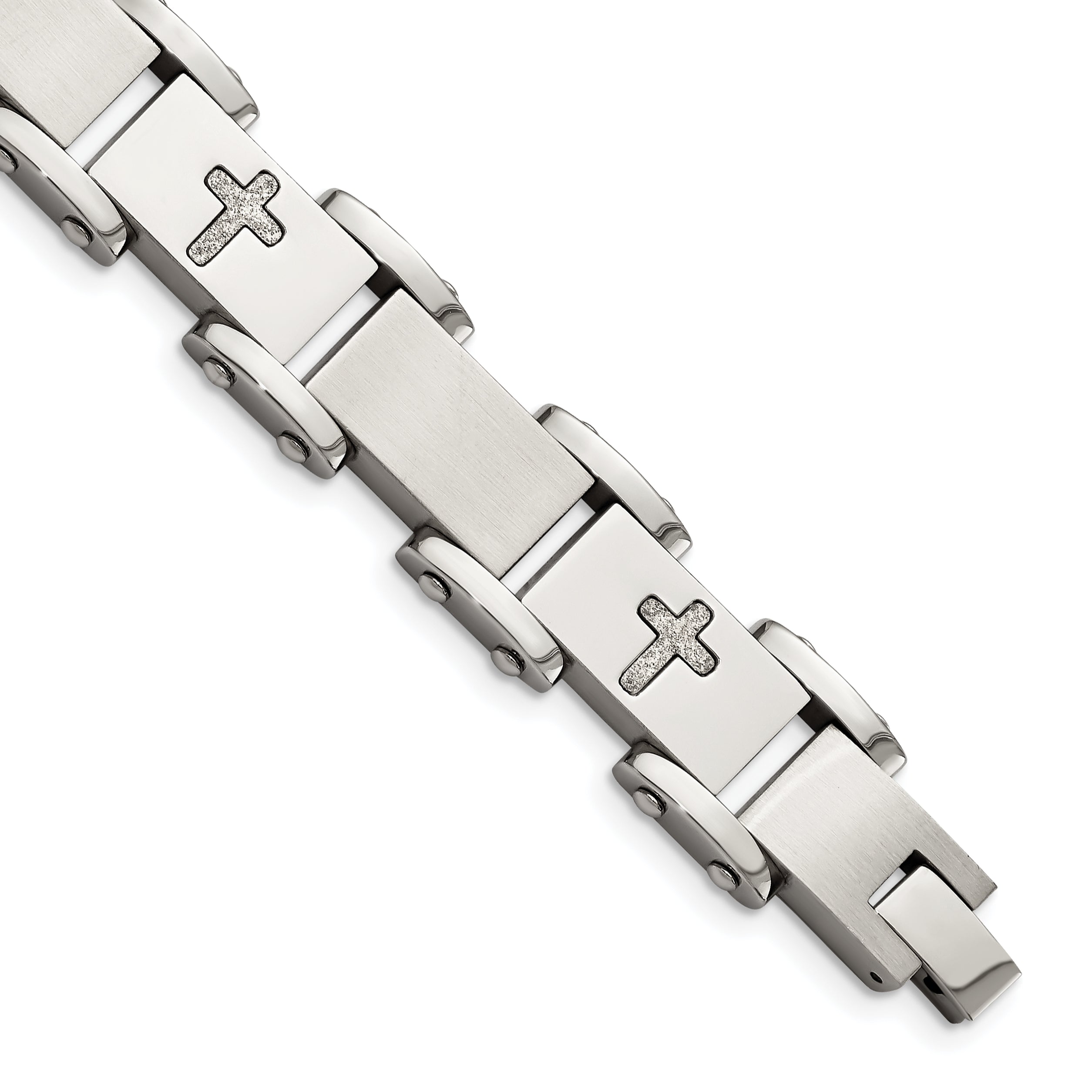 Chisel Stainless Steel Brushed Polished and Laser Cut Crosses 8.75 inch Link Bracelet Main image