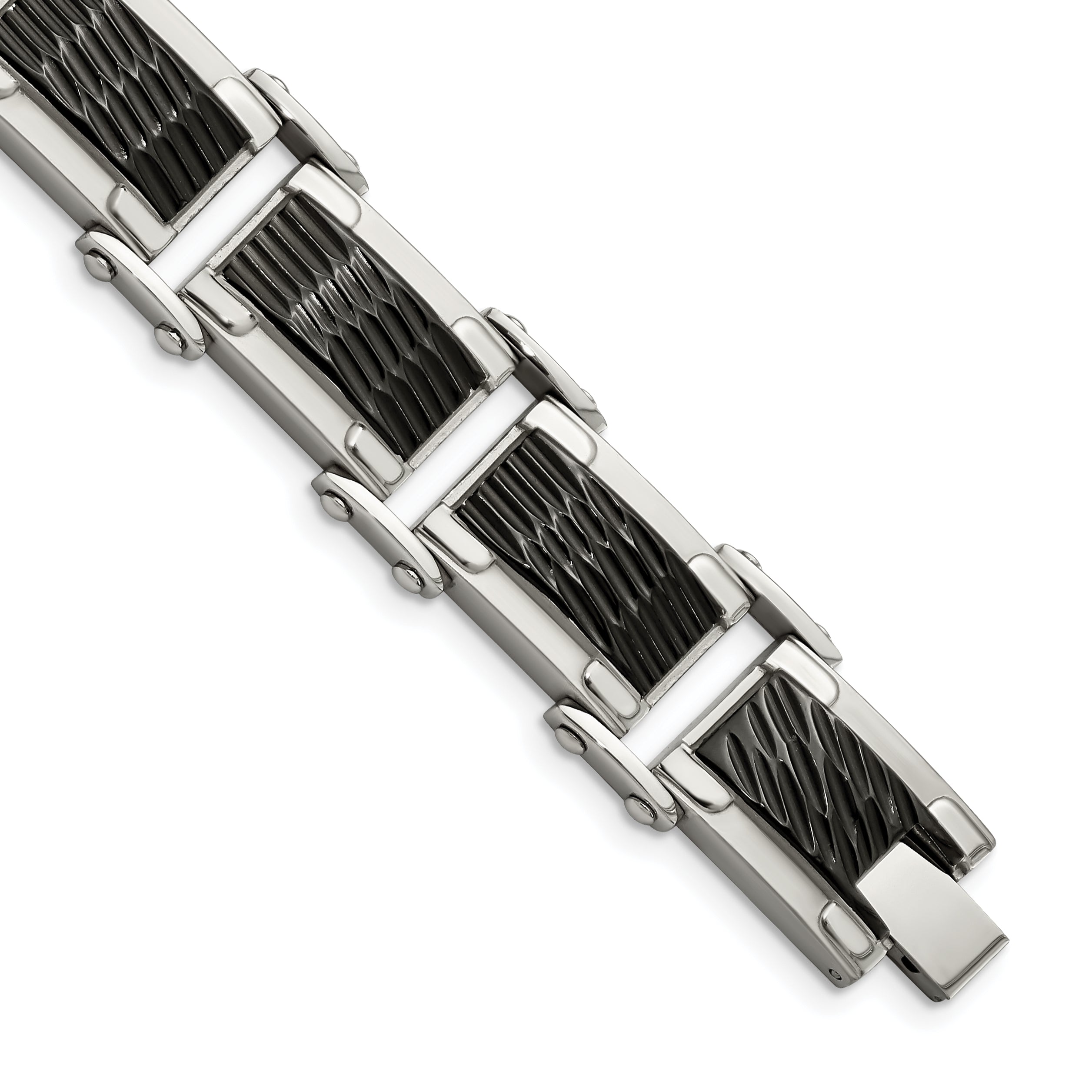 Chisel Stainless Steel Polished and Textured Black-plated 9 inch Link Bracelet Main image