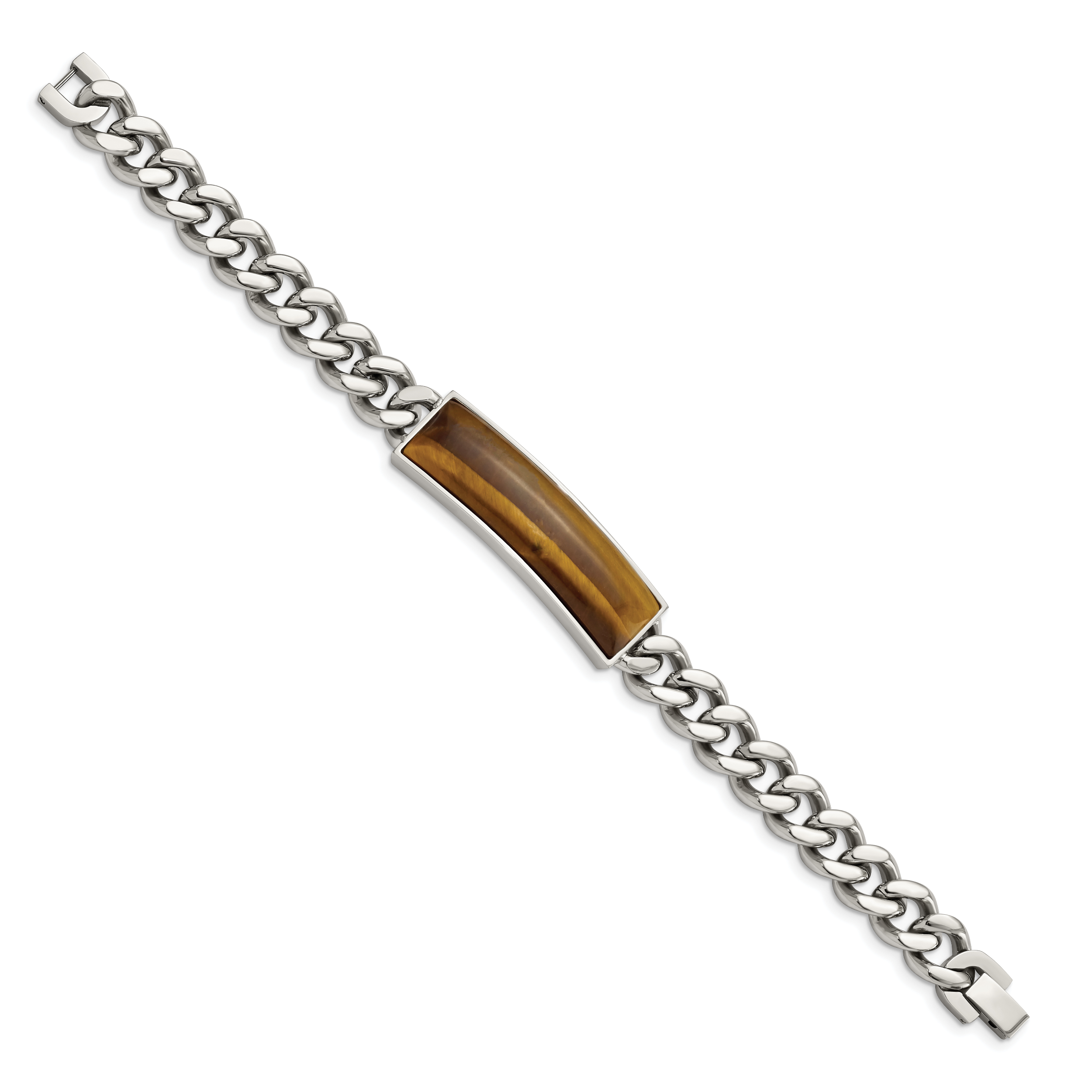 Tiger's Eye Inlay ID Bracelet in Stainless Steel