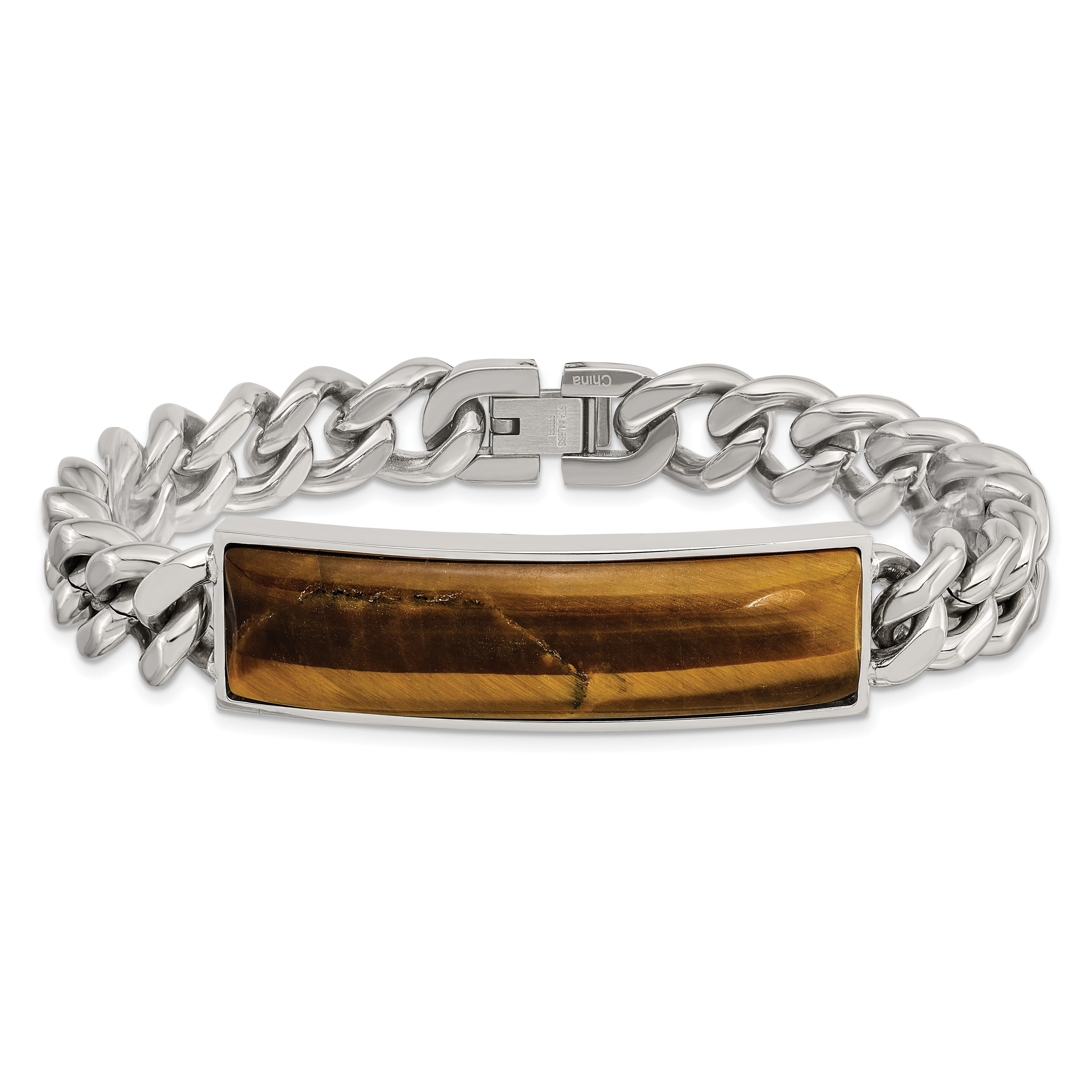 Tiger's Eye Inlay ID Bracelet in Stainless Steel