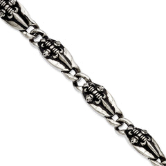 Stainless Steel Antiqued Fleur de lis 9in Bracelet