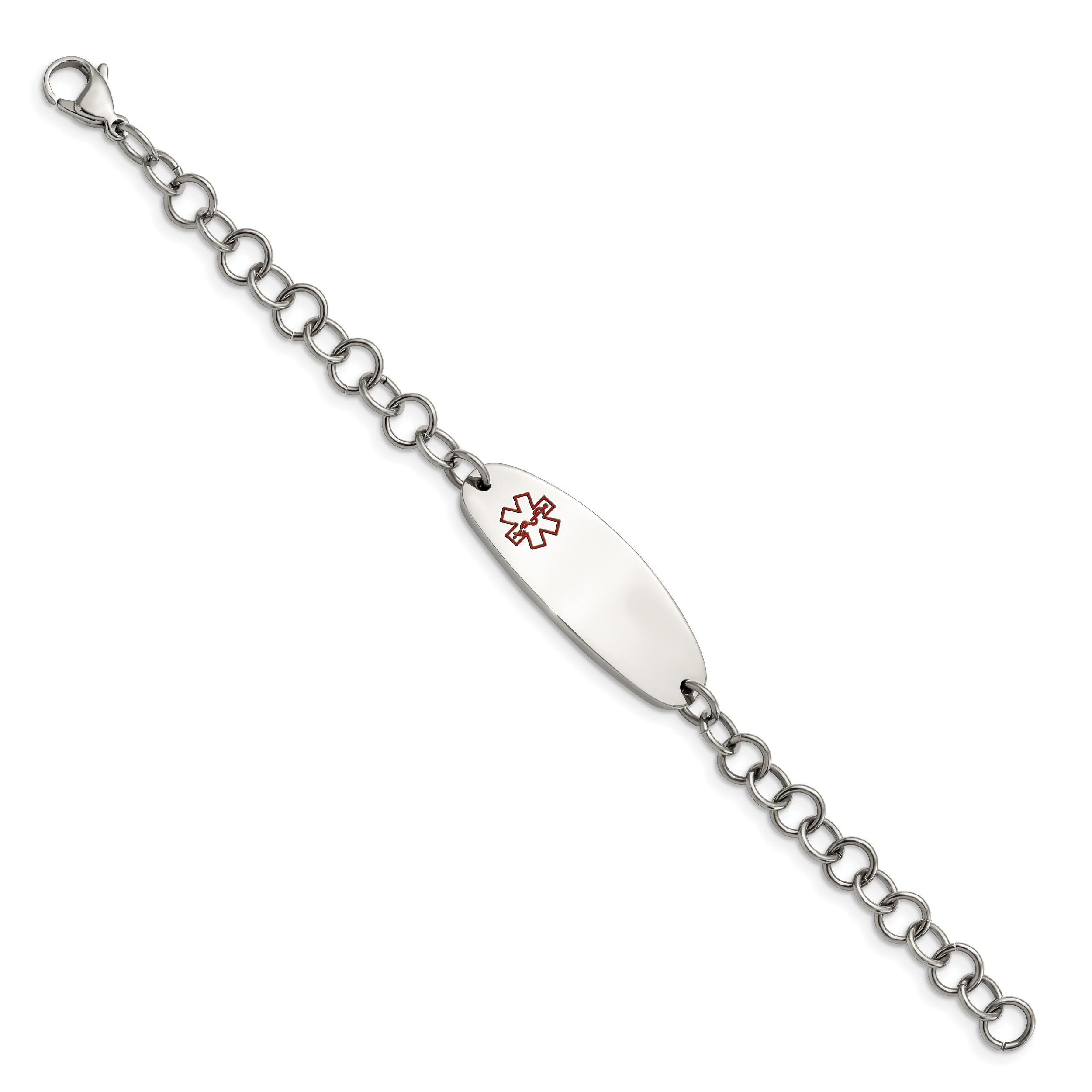 Medical ID Open Link Bracelet in Stainless Steel with Red Enamel