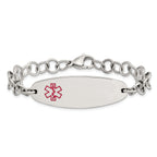 Medical ID Open Link Bracelet in Stainless Steel with Red Enamel