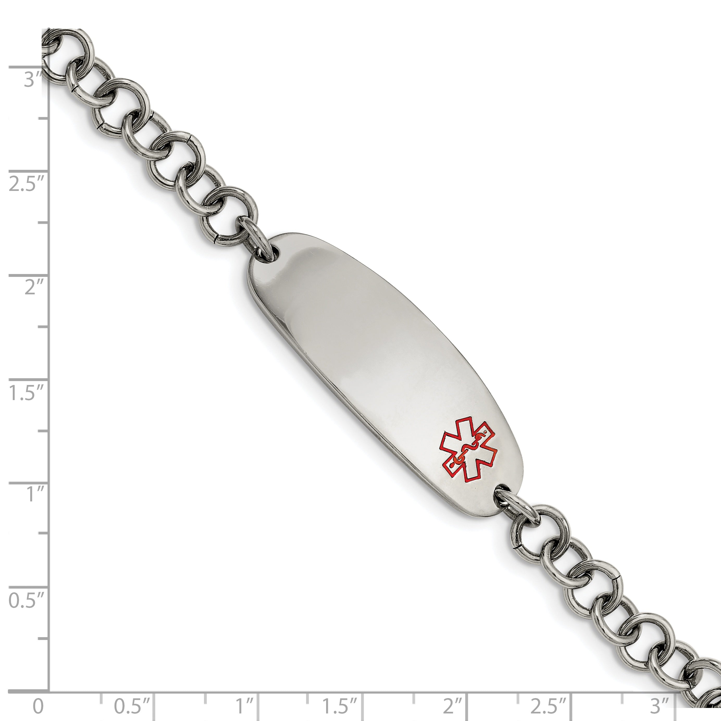 Medical ID Open Link Bracelet in Stainless Steel with Red Enamel