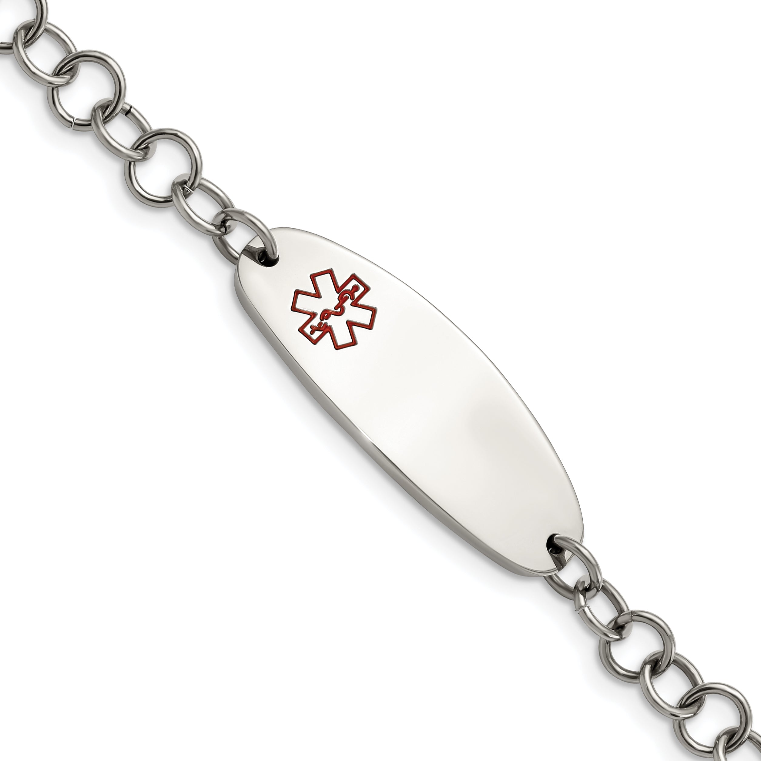 Chisel Stainless Steel Polished with Red Enamel Medical ID 7.25 inch Open Link Bracelet Main image