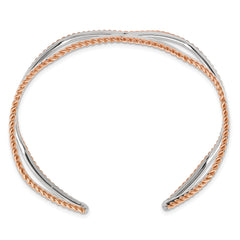 Stainless Steel Polished and Textured Rose IP-plated Cuff Bangle