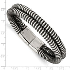 Polished Bracelet in Stainless Steel & Black Leather