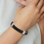 Braided Leather 2-Strand Bracelet in Stainless Steel