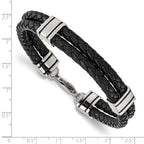 Braided Leather 2-Strand Bracelet in Stainless Steel
