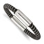 Stainless Steel Polished Black Leather 8.75in Bracelet