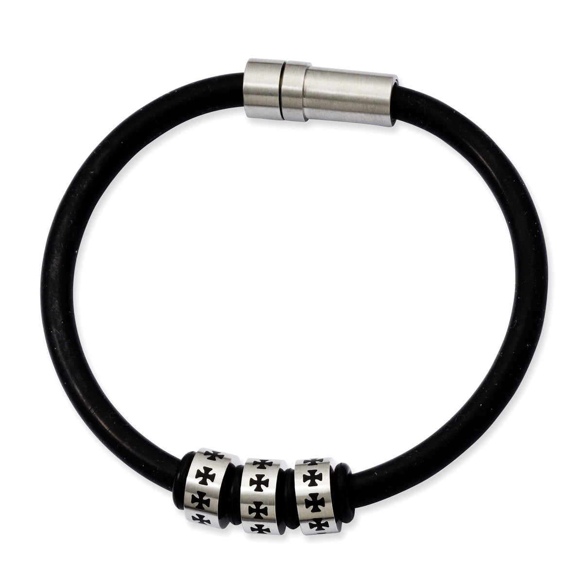 Stainless Steel Black Rubber 8in Bracelet