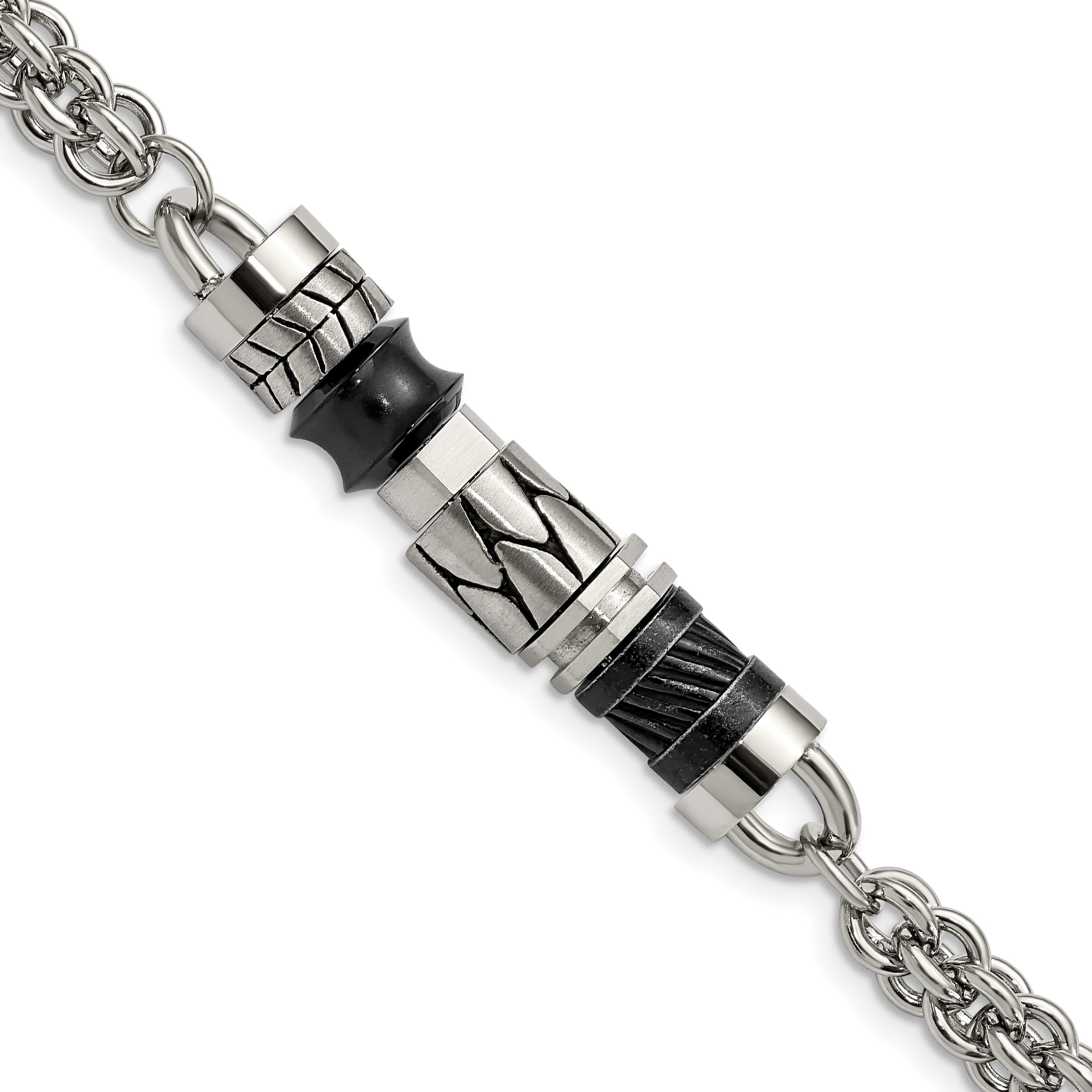 Stainless Steel Antiqued Brushed & Polished with Beads 8.25in Bracelet Main image