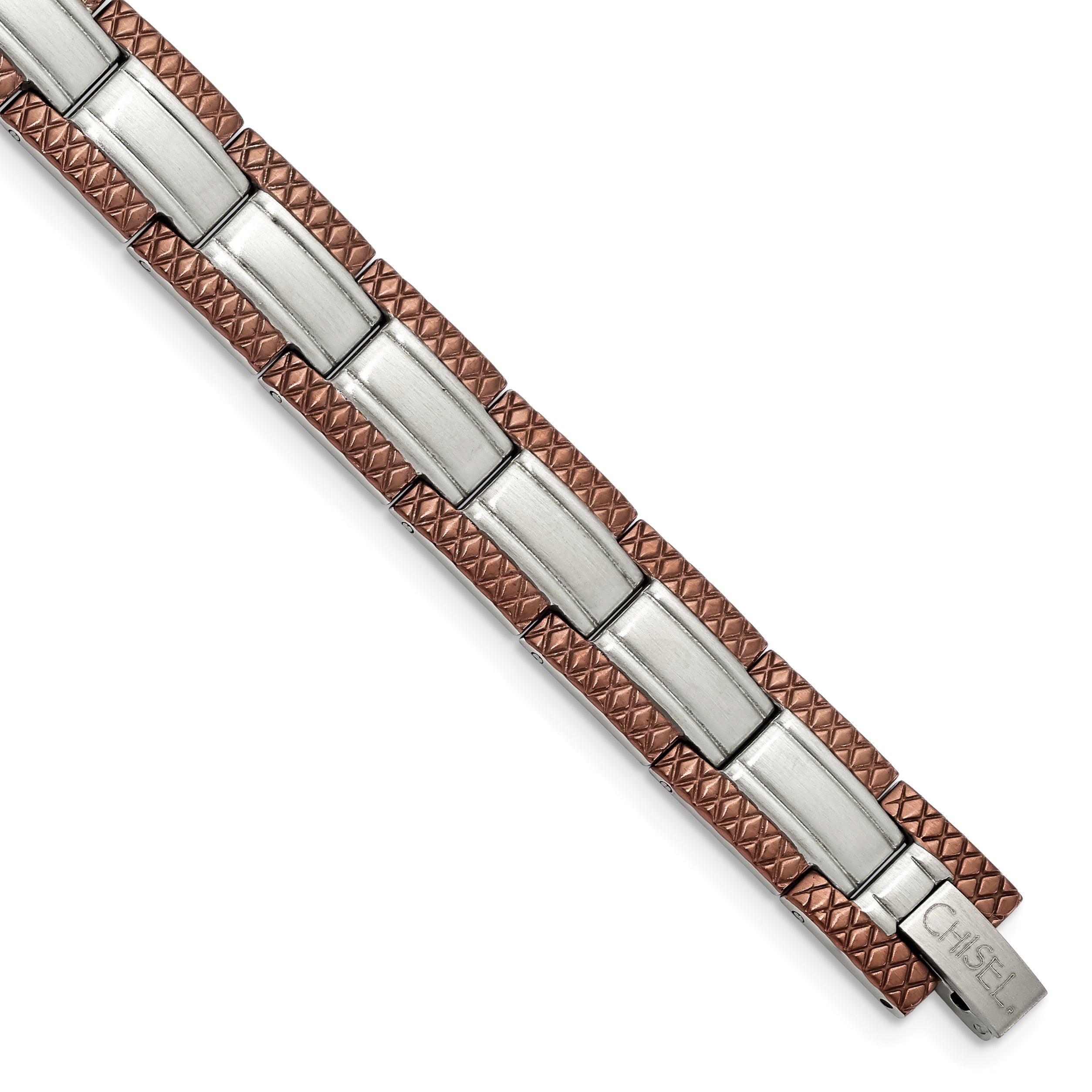 Chisel Stainless Steel Brushed with Textured Brown IP-plated Edges 8.75 inch Link Bracelet Main image