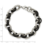 Stainless Steel 9in Polished and Textured with Black Rubber Bracelet