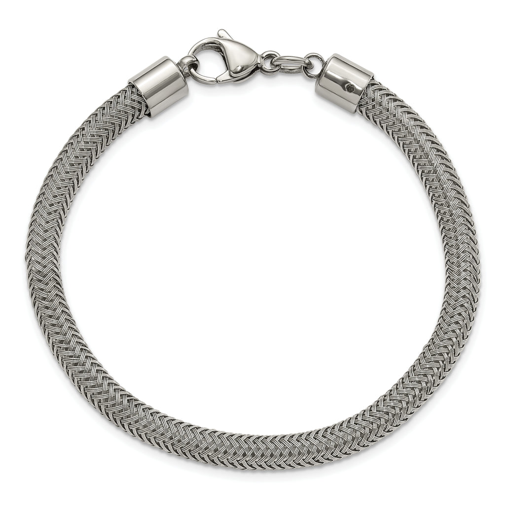 Polished & Textured Wire Bracelet in Stainless Steel
