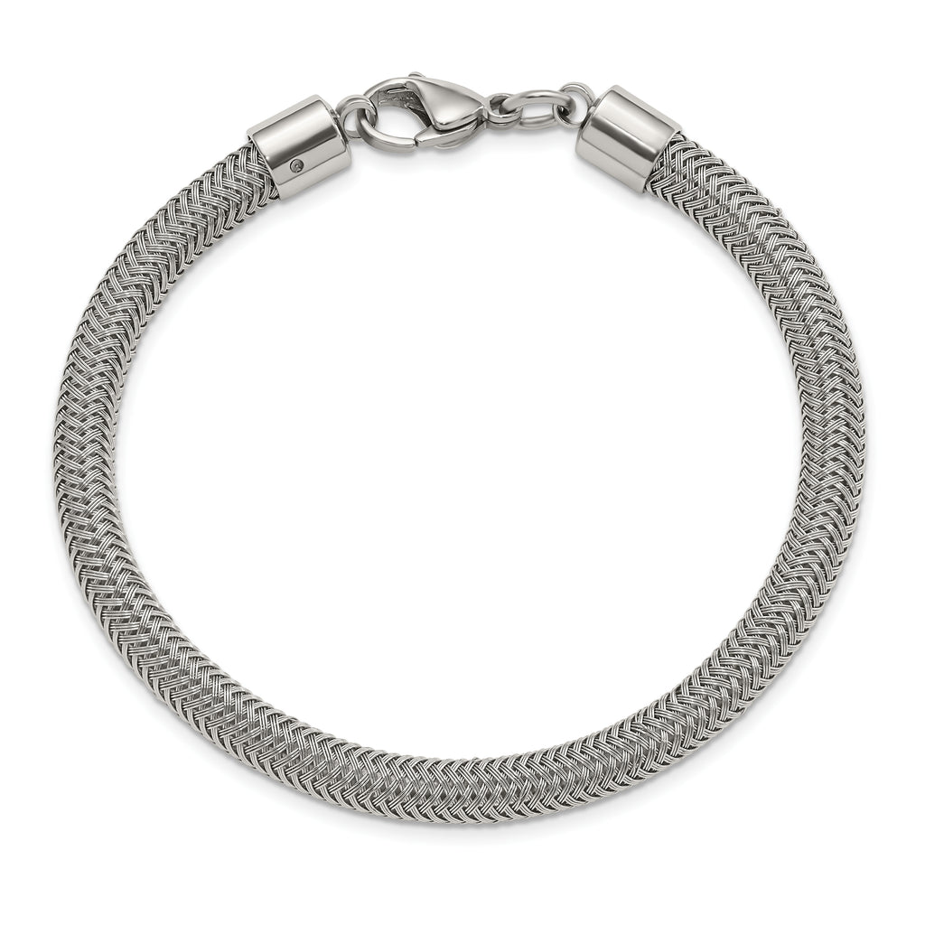 Polished & Textured Wire Bracelet in Stainless Steel