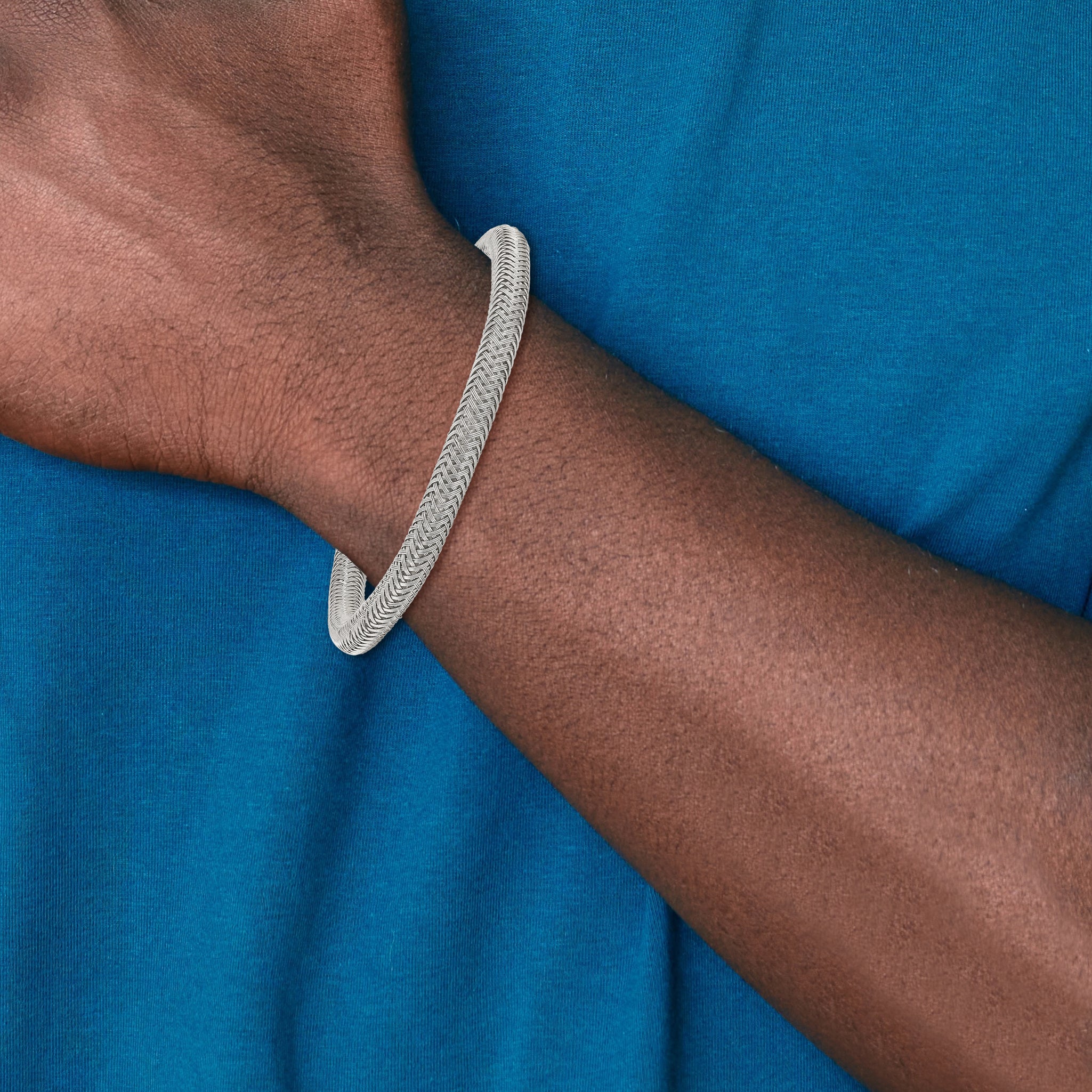 Polished & Textured Wire Bracelet in Stainless Steel