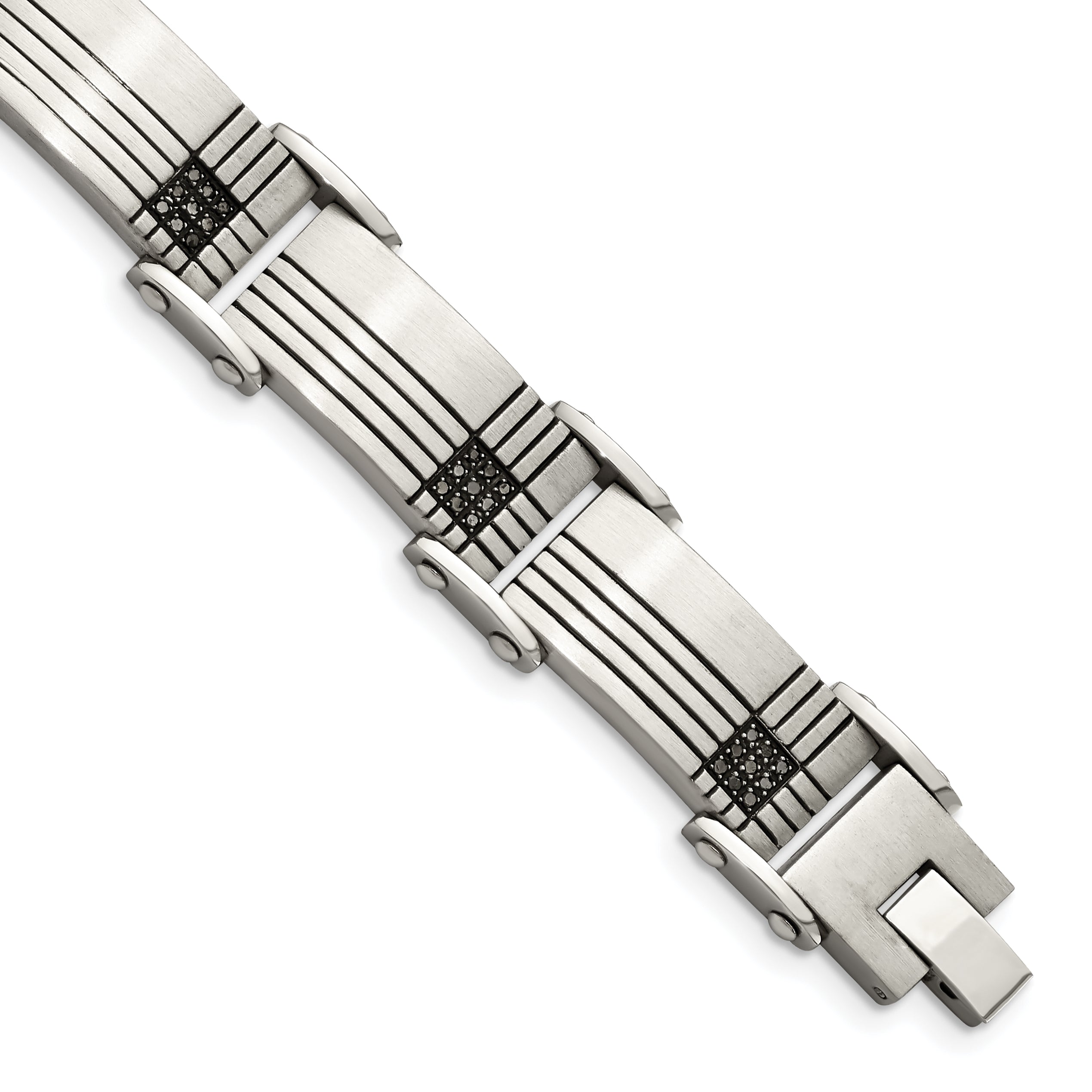 Chisel Stainless Steel Brushed and Polished Black IP-plated with 1/2 carat Black Diamond 8.5 inch Bracelet Main image