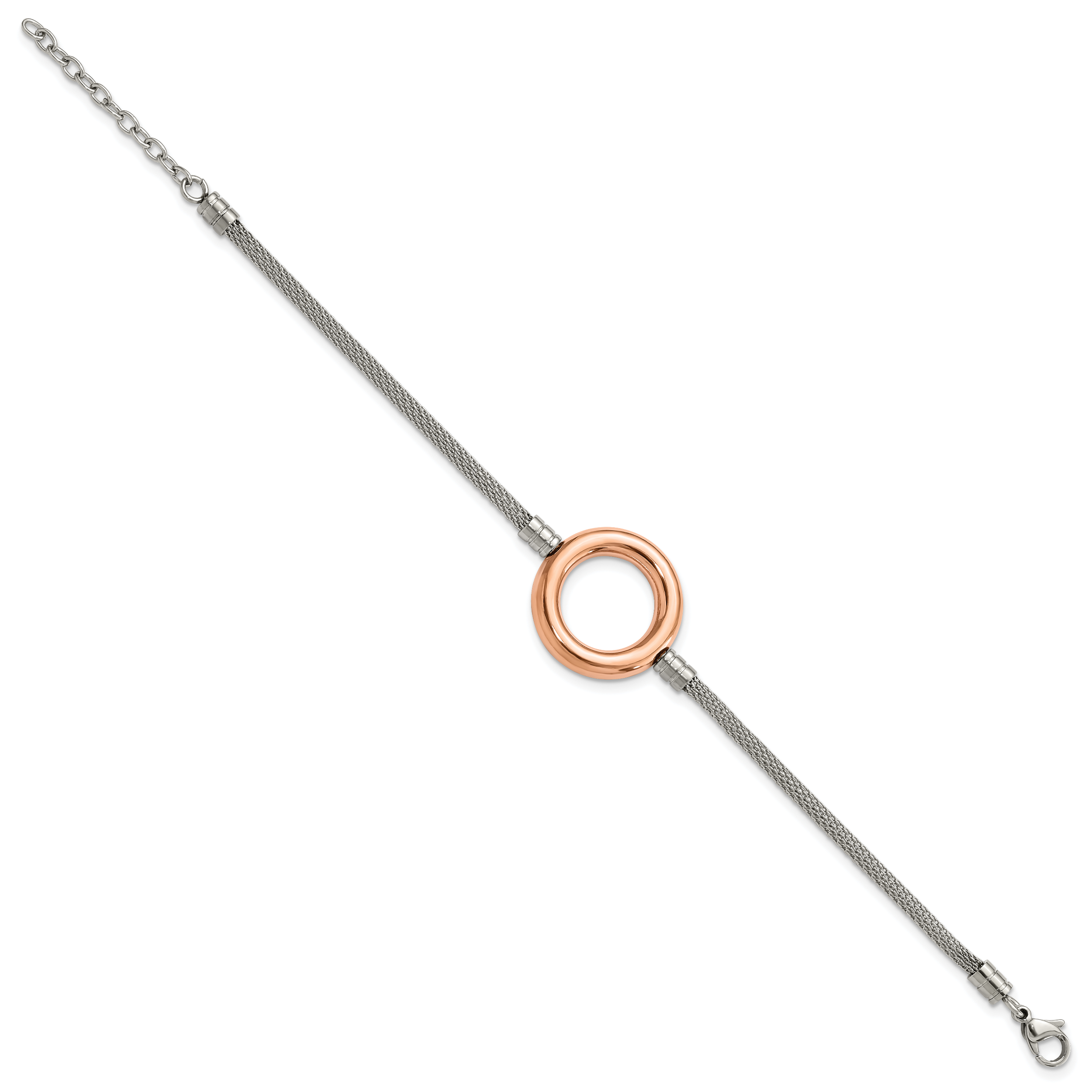 Stainless Steel Pink PVD-plated Circle Mesh w/1.5in ext Bracelet Secondary image