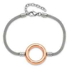 Stainless Steel Pink PVD-plated Circle Mesh w/1.5in ext Bracelet