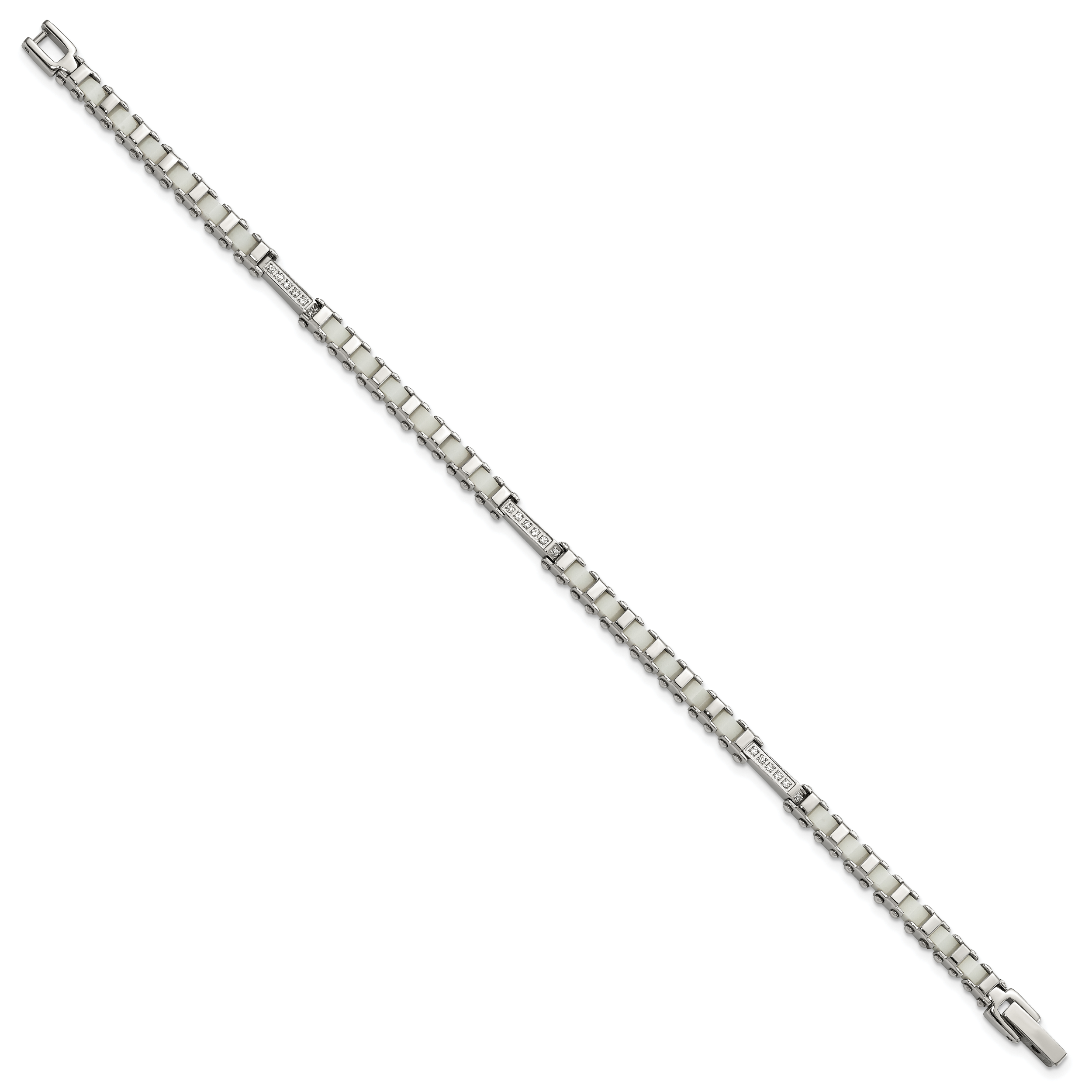 Stainless Steel Polished CZ & White Ceramic Link Bracelet Secondary image