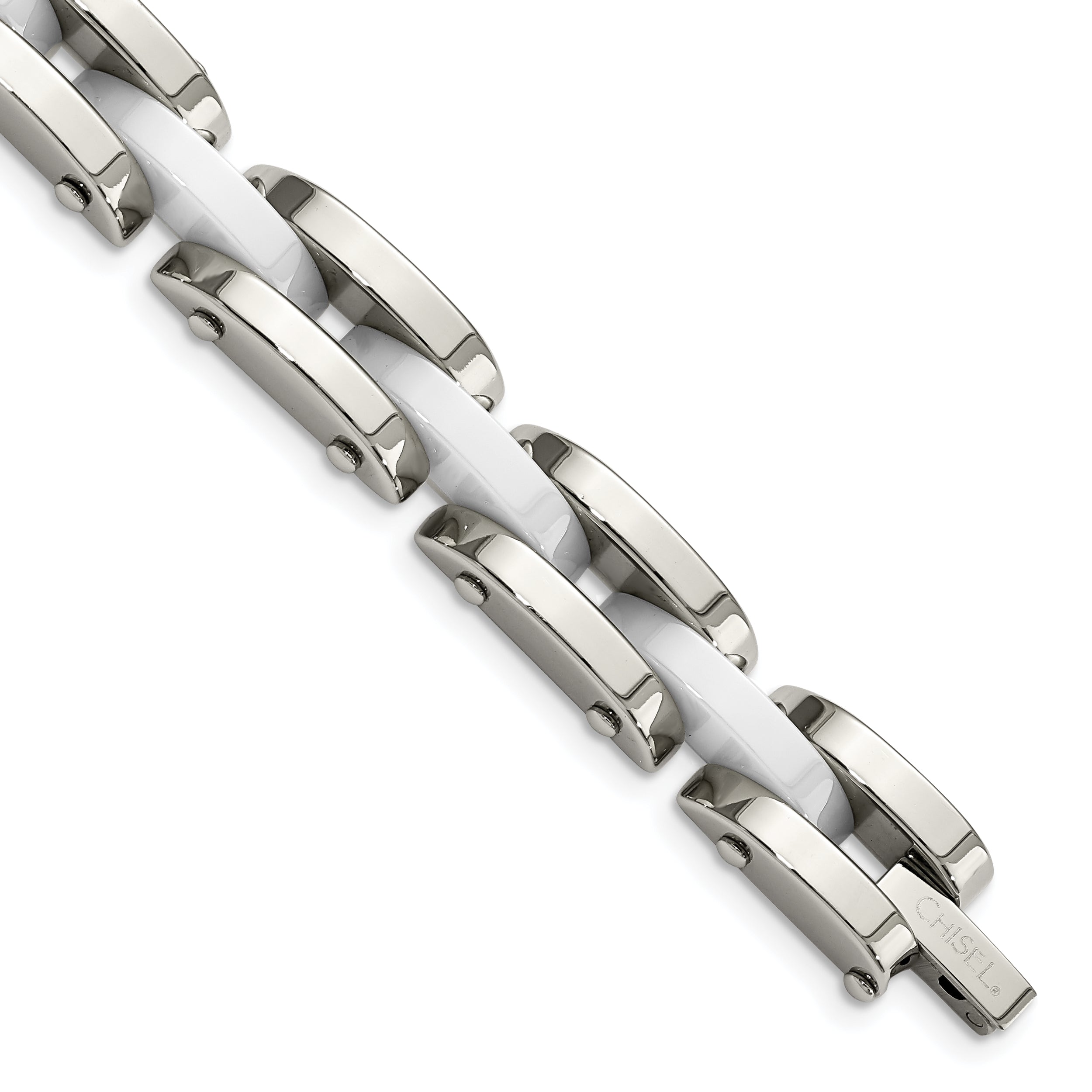 Chisel Stainless Steel Polished with White Ceramic 7.5 inch Link Bracelet Main image