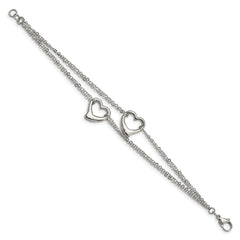 Chisel Stainless Steel Polished Cutout Hearts 7 inch Multi-Strand Bracelet - 7