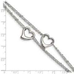 Chisel Stainless Steel Polished Cutout Hearts 7 inch Multi-Strand Bracelet - 7