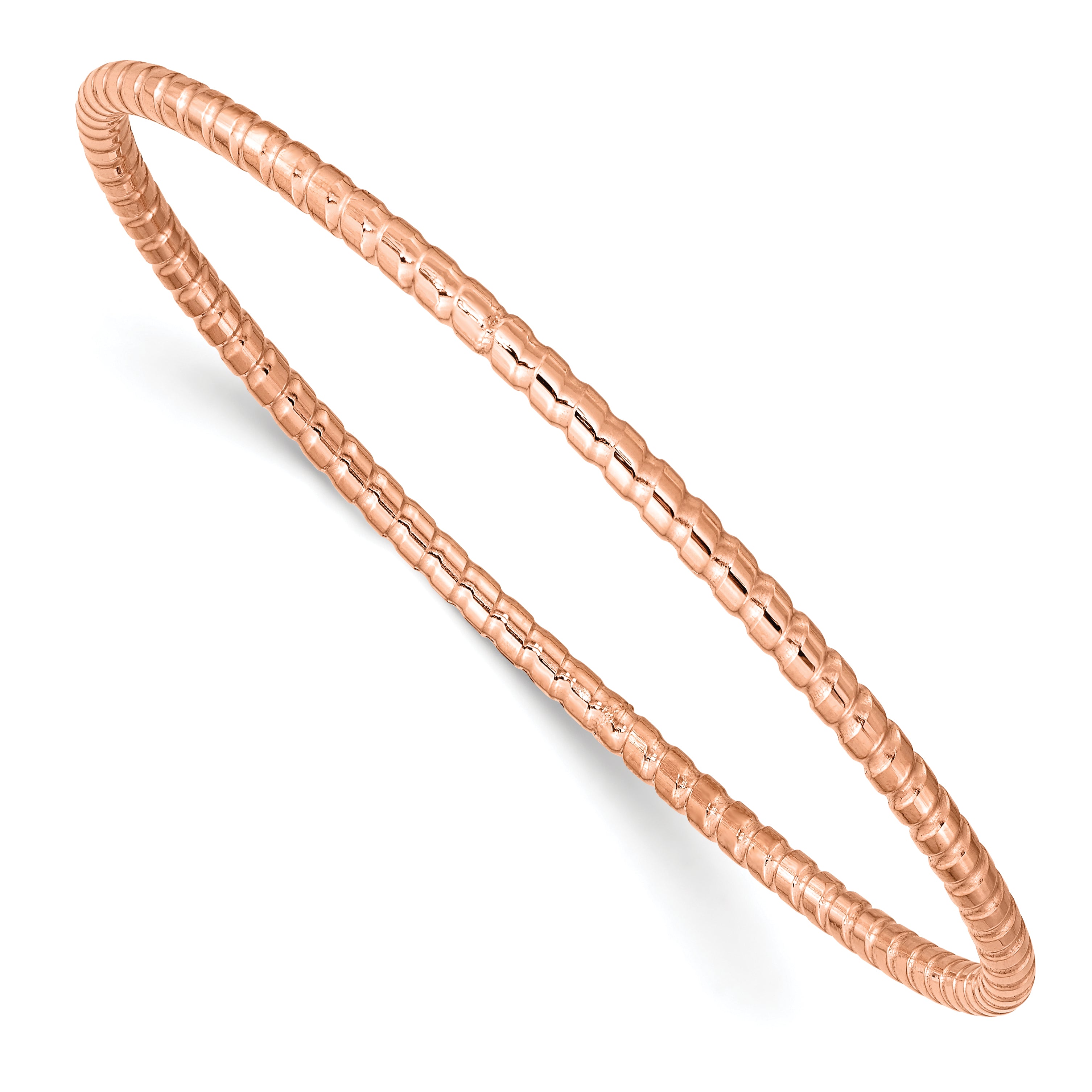 Chisel Stainless Steel Polished and Textured Rose IP-plated 3mm Bangle