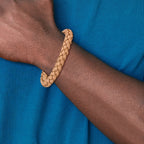 Chisel Stainless Steel Polished Light Tan Braided Leather 8.5 inch Bracelet