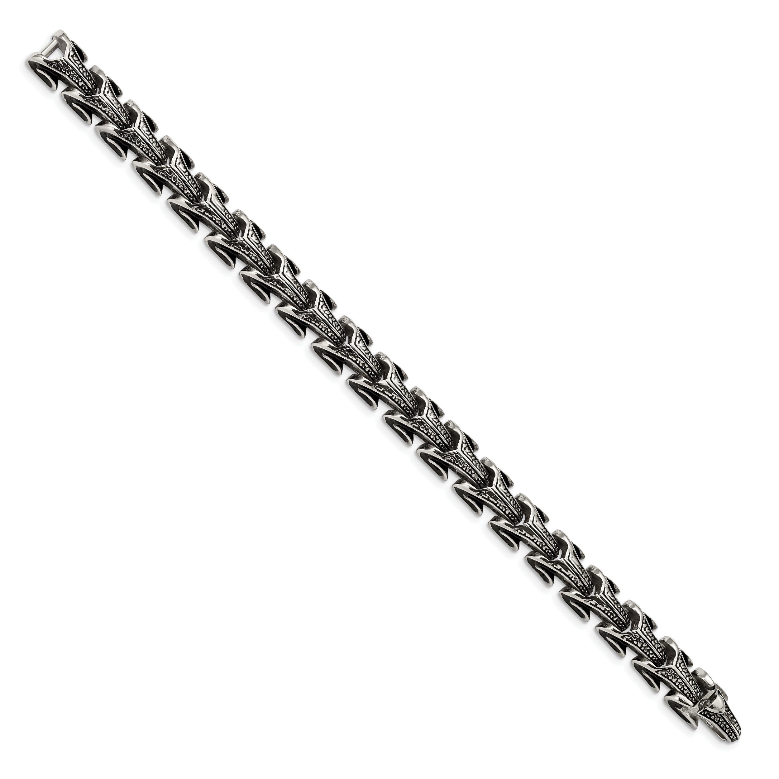 Chisel Stainless Steel Antiqued and Polished 8.5 inch Dragon Scale Link Bracelet