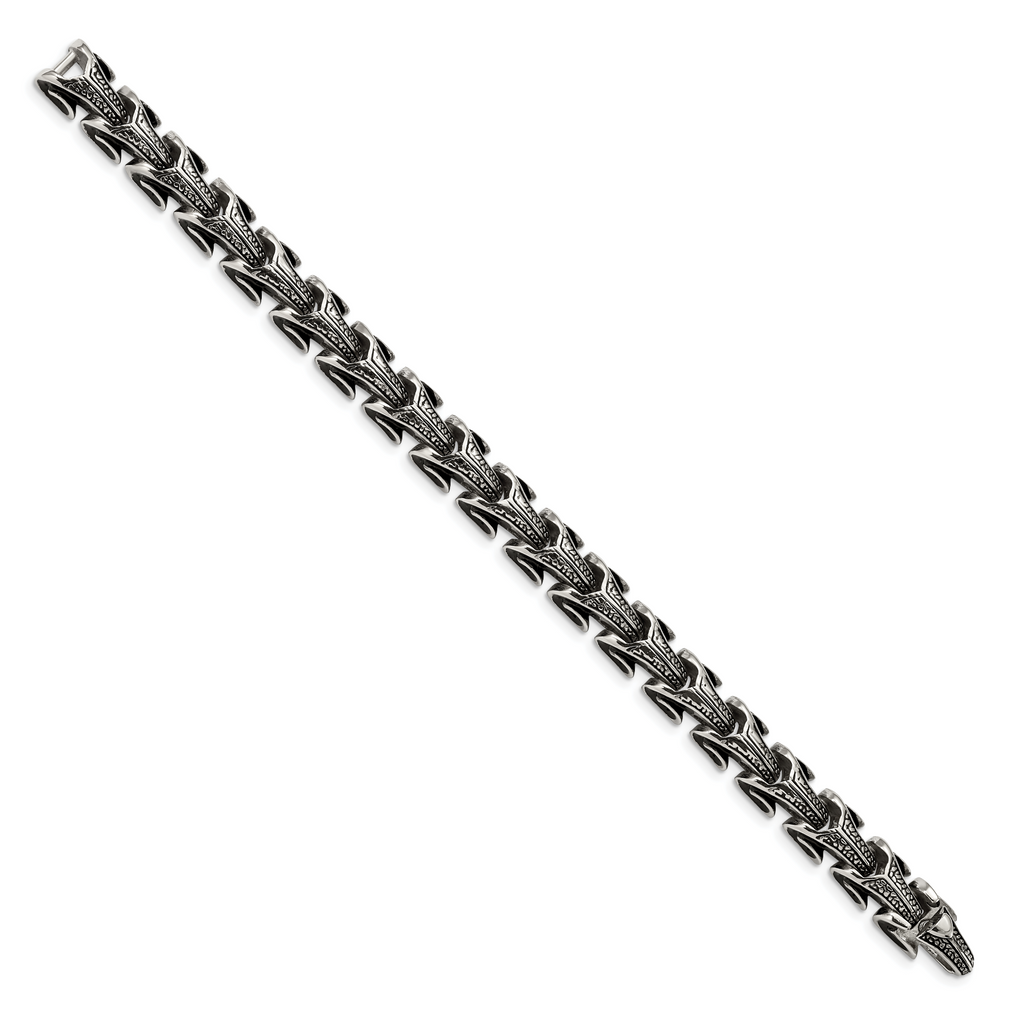 Chisel Stainless Steel Antiqued and Polished 8.5 inch Dragon Scale Link Bracelet