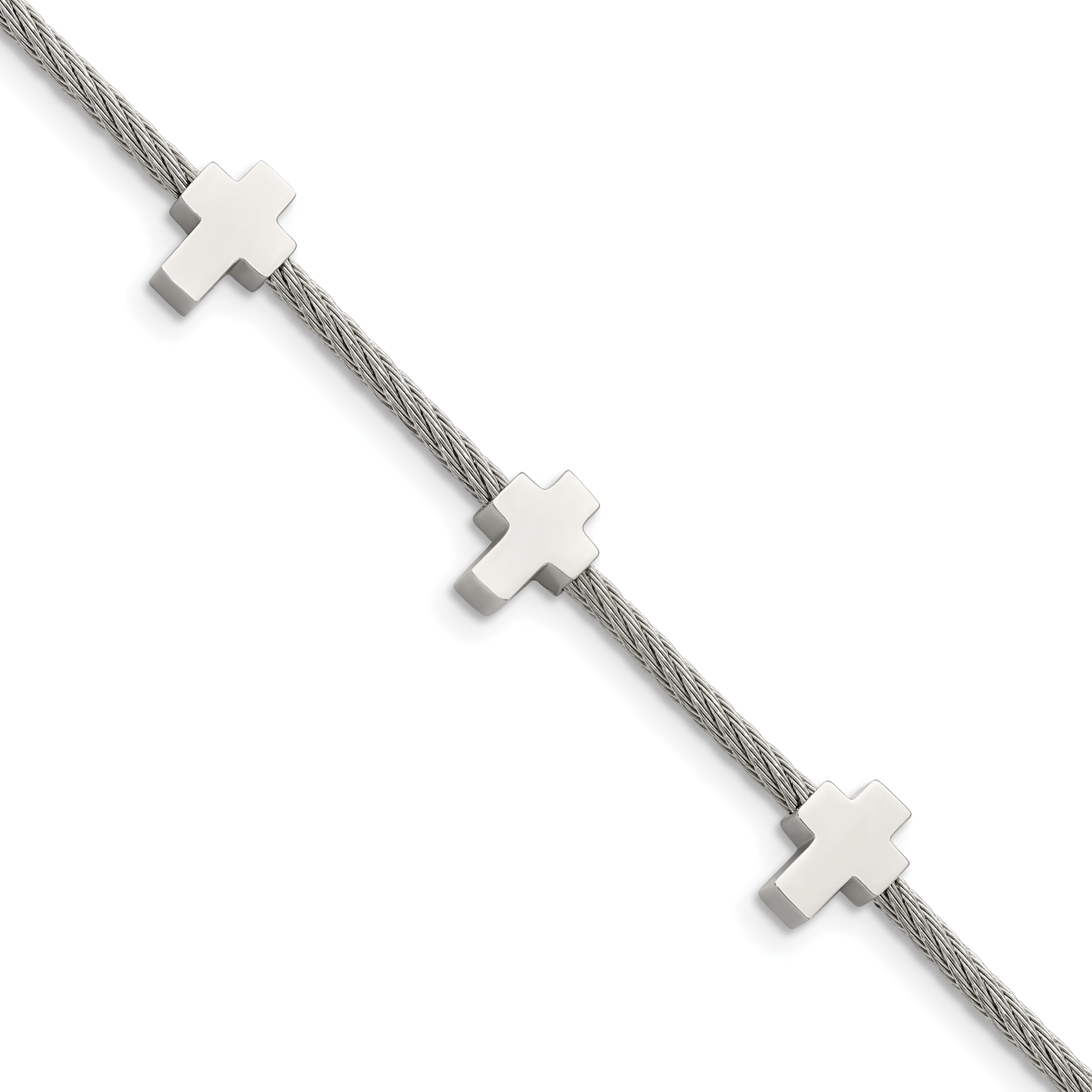 Chisel Stainless Steel Polished Crosses on Twisted Wire 7.5 inch Bracelet with .75 inch Extension Main image