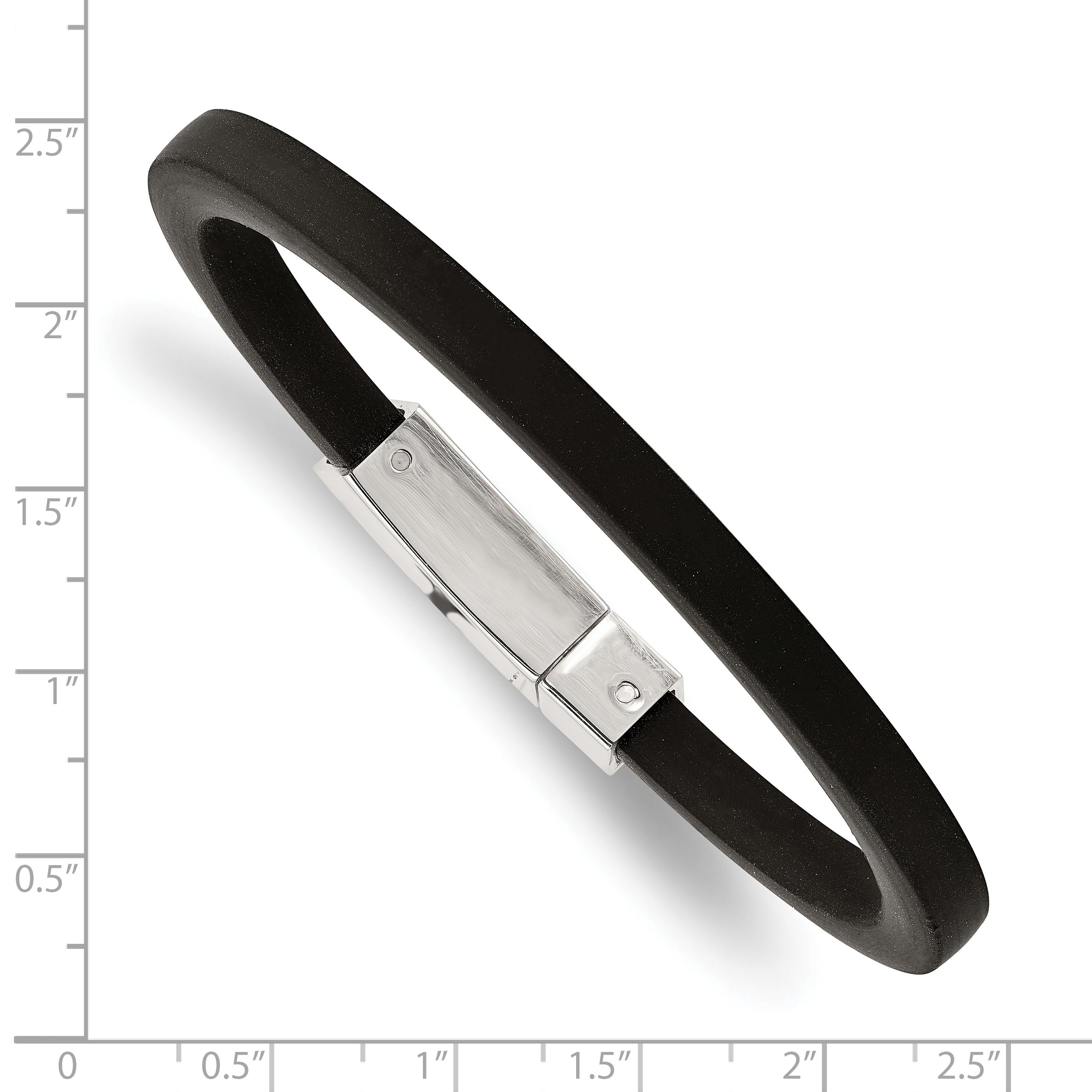 Chisel Stainless Steel Polished Black Rubber 8.5 inch Bracelet