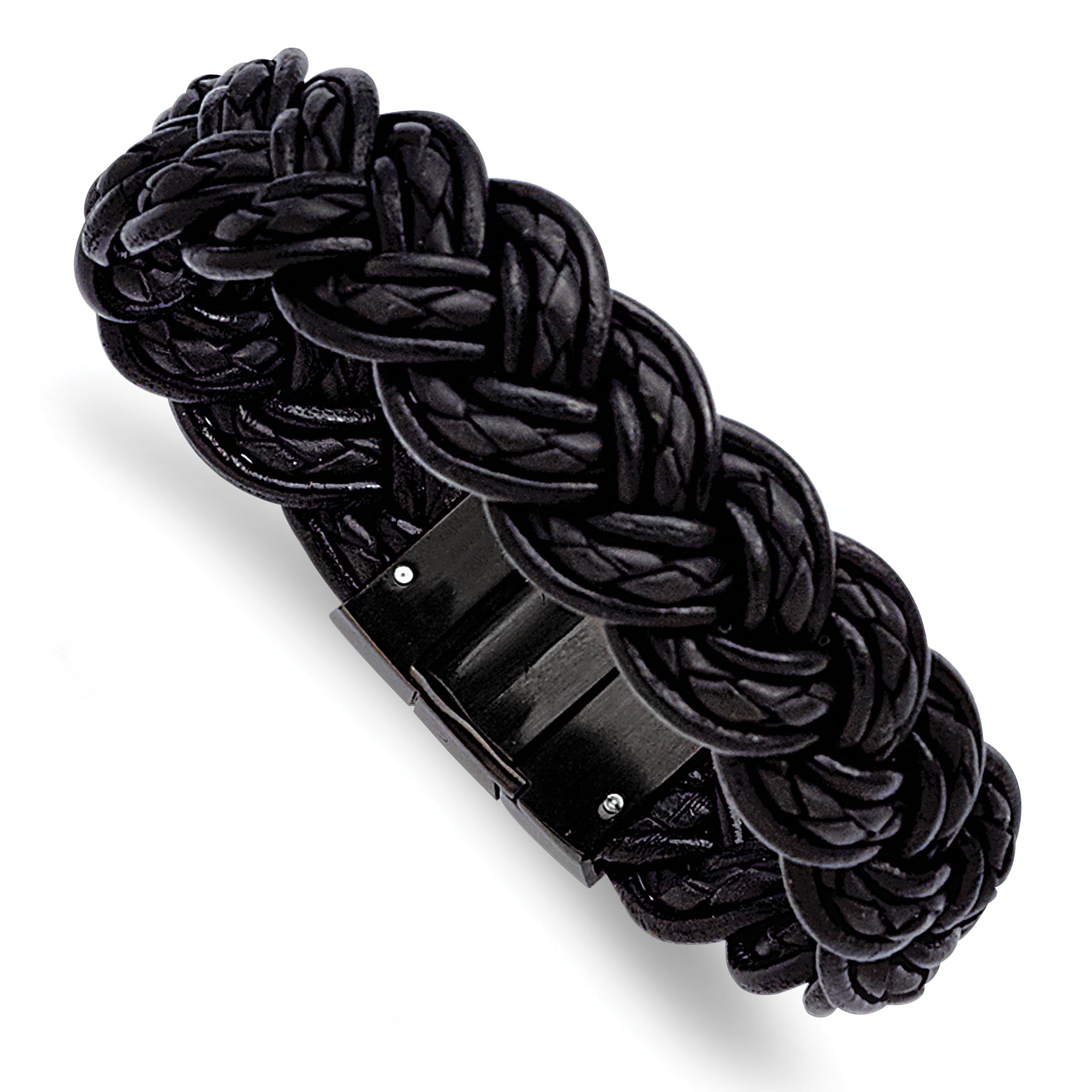 Stainless Steel Black Leather & Black-plated Bracelet