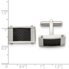 Chisel Stainless Steel Brushed and Polished Black Carbon Fiber Inlay Cufflinks
