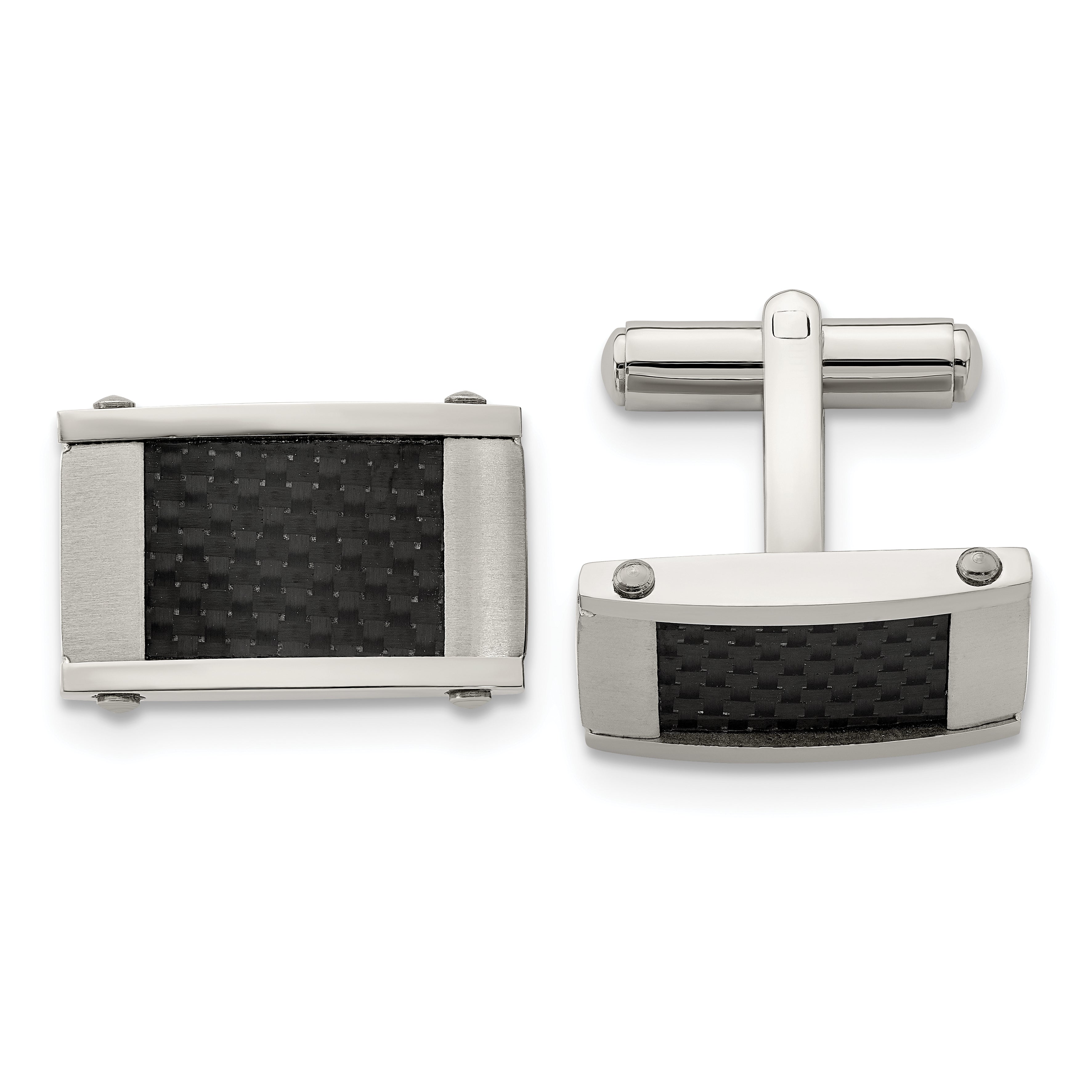 Chisel Stainless Steel Brushed and Polished Black Carbon Fiber Inlay Cufflinks