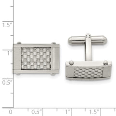 Stainless Steel Cufflinks with Brushed & Polished Grey Carbon Fiber Inlay, Gift Ready