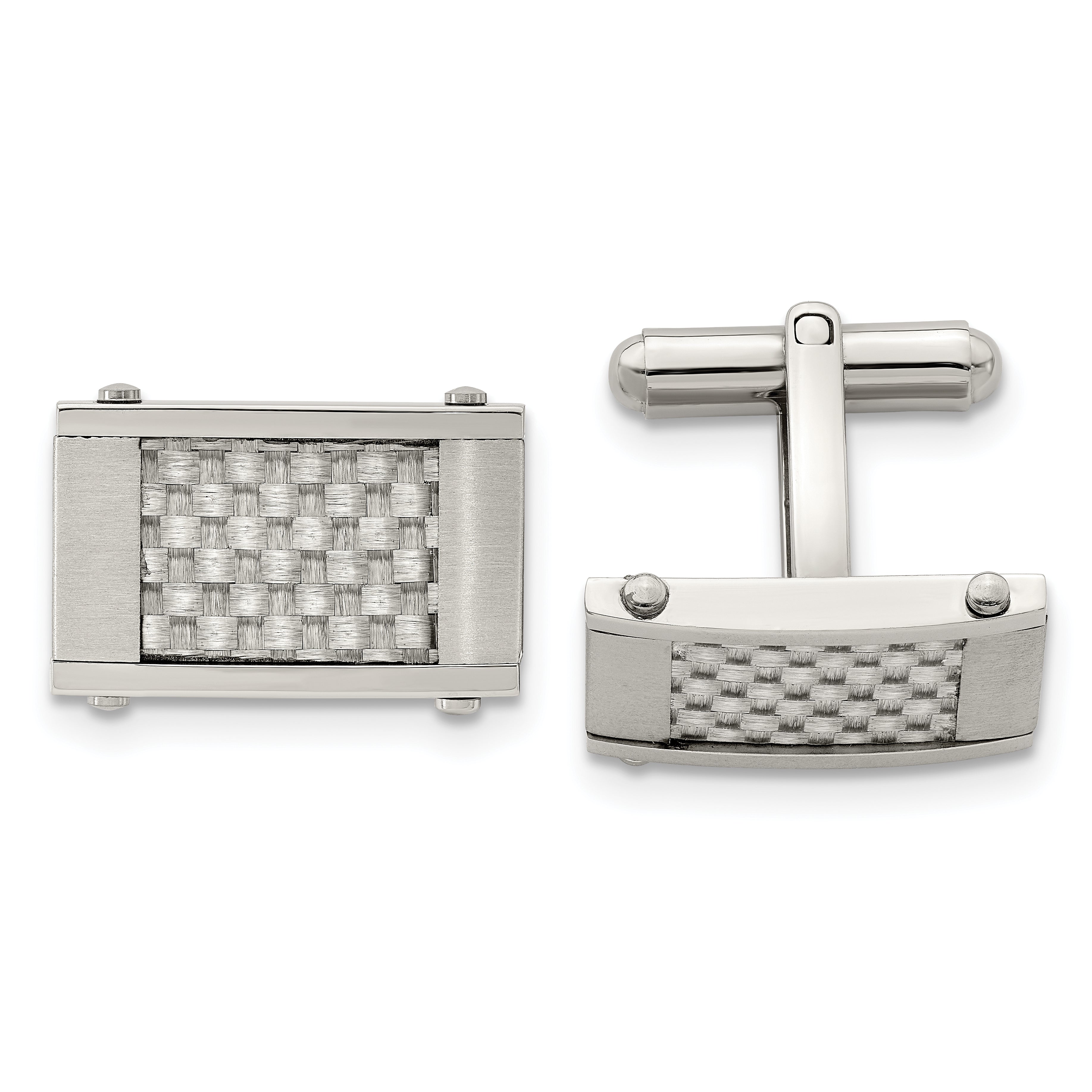 Chisel Stainless Steel Brushed and Polished Grey Carbon Fiber Inlay Cufflinks