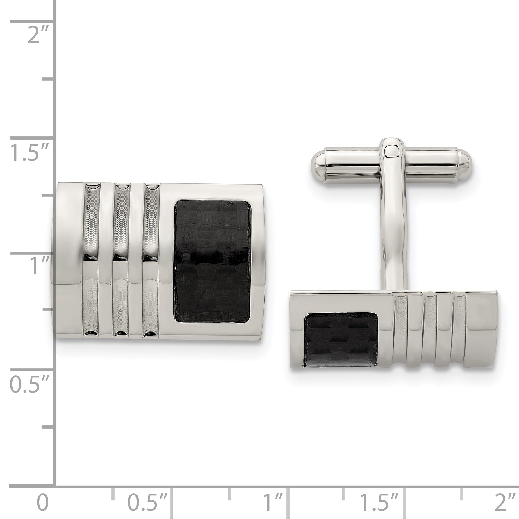 Brushed Stainless Steel Cufflinks with Black Carbon Fiber Inlay  Gift Ready