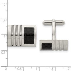 Brushed Stainless Steel Cufflinks with Black Carbon Fiber Inlay  Gift Ready