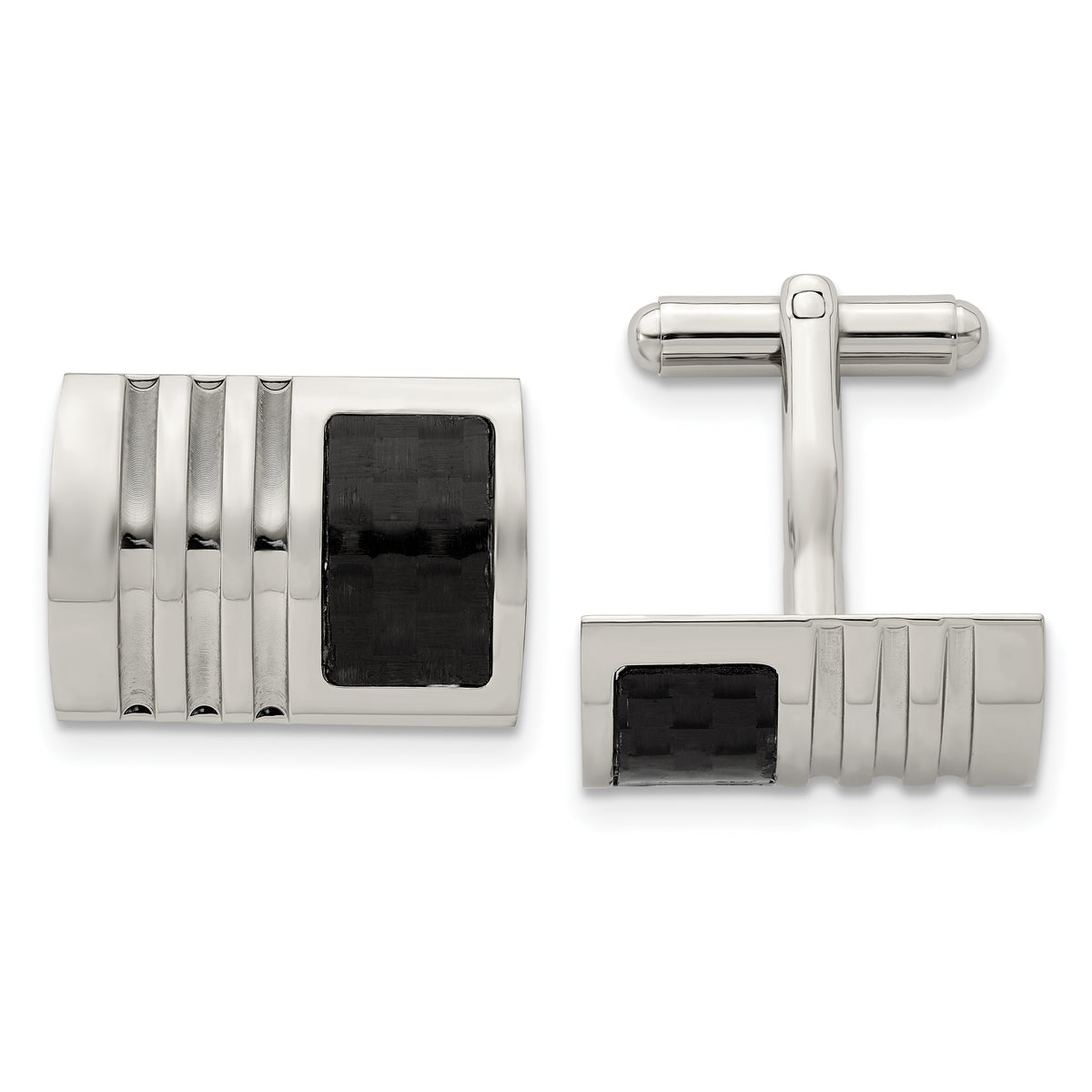 Chisel Stainless Steel Brushed Black Carbon Fiber Inlay Cufflinks